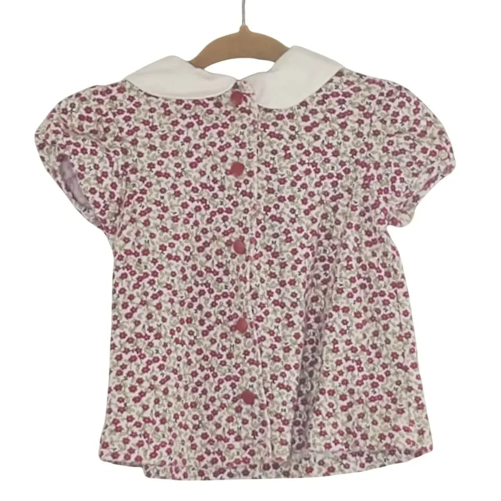 Vintage Gymboree 2001 Floral Peter Pan Collar Top Cream Pink 6-12mo